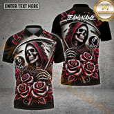 Maxcorners Billiard Rose Skeleton 8 Ball Multicolor Options Personalized Name, Team Name 3D Shirt (4 Colors)