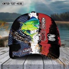 Maxcorners Mahi-Mahi Fishing Paint Scratch American Flag Pattern Sport Pattern Personalized Name 3D Cap MT173
