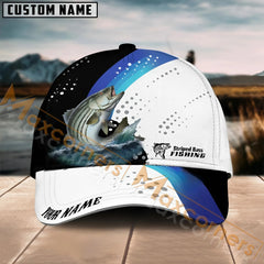 Maxcorners Striped Bass Fishing Blue Camo Sport Pattern Personalized Name 3D Cap