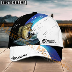 Maxcorners Crappie Fishing Blue Camo Sport Pattern Personalized Name 3D Cap