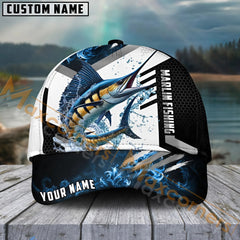 Maxcorners Marlin Fishing Blue Flame Sport Pattern Personalized Name 3D Cap