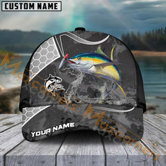 Maxcorners Tuna Fishing Gray Camo Sport Pattern Personalized Name 3D Cap
