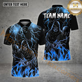 Maxcorners Lightning Thunder Skull Pattern Flaming Bowling Jersey Multicolor Options Personalized Name, Team Name 3D Shirt (4 Colors)
