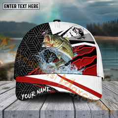 Maxcorners Bass Fishing Red White Pattern Sport Pattern Personalized Name 3D Cap MT173
