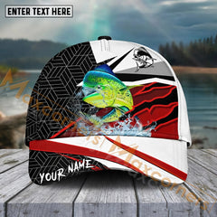 Maxcorners Mahi-Mahi Fishing Red White Pattern Sport Pattern Personalized Name 3D Cap MT173