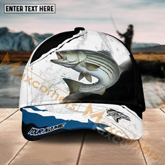 Maxcorners Striped Bass FishingBlack White Water Flow Pattern Sport Pattern Personalized Name 3D Cap MT173