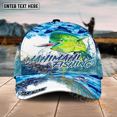 Maxcorners Mahi-Mahi Fishing Blue Water Camo Pattern Sport Pattern Personalized Name 3D Cap MT173