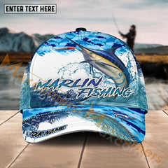 Maxcorners Marlin Fishing Blue Water Camo Pattern Sport Pattern Personalized Name 3D Cap MT173