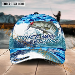 Maxcorners Striped Bass Fishing Blue Water Camo Pattern Sport Pattern Personalized Name 3D Cap MT173