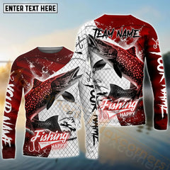 Maxcorners Pike Fishing Dark Red Skin Pattern Sport Custom Name & Team Name 3D Shirts