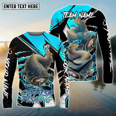Maxcorners Catfish Fishing Black Blue Scratch Pattern Sport Custom Name & Team Name 3D Shirts