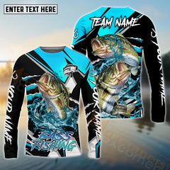Maxcorners Bass Fishing Black Blue Scratch Pattern Sport Custom Name & Team Name 3D Shirts