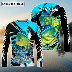 Maxcorners Mahi-Mahi Fishing Black Blue Scratch Pattern Sport Custom Name & Team Name 3D Shirts