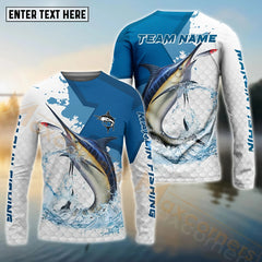 Maxcorners Marlin Fishing White Fin Blue Paint Pattern Sport Custom Name & Team Name 3D Shirts