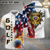 Maxcorners Golf American Flag Flaming Ball Multicolor Options Personalized Name, Team Name 3D Shirt (4 Colors)