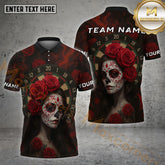 Maxcorners Day of the Dead Dart Shirt Elegant Rose Face Paint Multicolor Options Personalized Name, Team Name 3D Shirt (4 Colors)