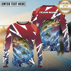 Maxcorners Bass Fishing Red Fury Pattern Sport Jersey Personalized Name, Team Name Long Sleeve Shirt