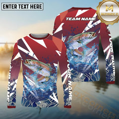 Maxcorners Trout Fishing Red Fury Pattern Sport Jersey Personalized Name, Team Name Long Sleeve Shirt