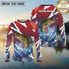 Maxcorners Pike Fishing Red Fury Pattern Sport Jersey Personalized Name, Team Name Long Sleeve Shirt