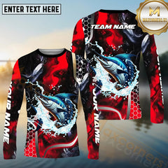 Maxcorners Marlin Fishing Red 3D Splash Art Pattern Sport Jersey Personalized Name, Team Name Long Sleeve Shirt