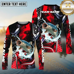 Maxcorners Catfish Fishing Red 3D Splash Art Pattern Sport Jersey Personalized Name, Team Name Long Sleeve Shirt