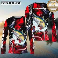 Maxcorners Tuna Fishing Red 3D Splash Art Pattern Sport Jersey Personalized Name, Team Name Long Sleeve Shirt