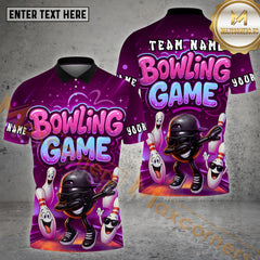 Maxcorners Bowling Shirt Cartoon Game Vibe Strike Pose Multicolor Options Personalized Name, Team Name 3D Shirt (4 Colors)