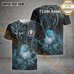 Maxcorners Personalized Name and Team name Black And Blue Tribal Pickleball 3D Shirt