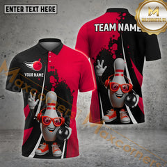Maxcorners Bowling Shirt Funny Pin Dotted Style Multicolor Options Personalized Name, Team Name 3D Shirt (4 Colors)