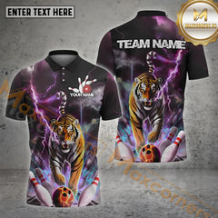 Maxcorners Bowling Shirt Thunder Tiger Strike Style Multicolor Options Personalized Name, Team Name 3D Shirt (4 Colors)