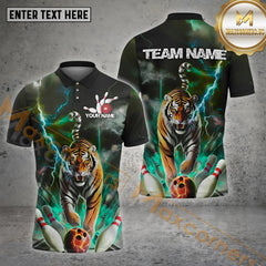 Maxcorners Bowling Shirt Thunder Tiger Strike Style Multicolor Options Personalized Name, Team Name 3D Shirt (4 Colors)