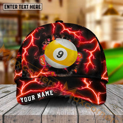 Maxcorners Billiards Ball 9 The Power Of The God Of Thunder Personalized Name Cap (4 Colors)