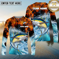 Maxcorners Tuna Fishing Sea Fire Pattern Pattern Sport Jersey Personalized Name, Team Name Long Sleeve Shirt