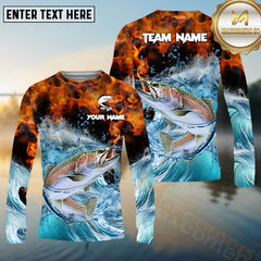 Maxcorners Trout Fishing Sea Fire Pattern Pattern Sport Jersey Personalized Name, Team Name Long Sleeve Shirt