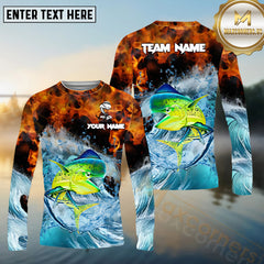 Maxcorners Mahi-Mahi Fishing Sea Fire Pattern Pattern Sport Jersey Personalized Name, Team Name Long Sleeve Shirt