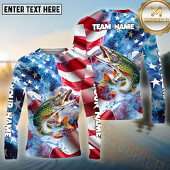 Maxcorners Pike Fishing Patriot's Catch Pattern Sport Jersey Personalized Name, Team Name Long Sleeve Shirt