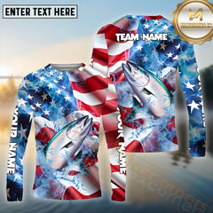 Maxcorners Salmon Fishing Patriot's Catch Pattern Sport Jersey Personalized Name, Team Name Long Sleeve Shirt