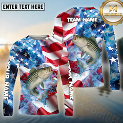 Maxcorners Striped Bass Fishing Patriot's Catch Pattern Sport Jersey Personalized Name, Team Name Long Sleeve Shirt