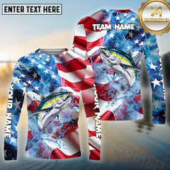 Maxcorners Tuna Fishing Patriot's Catch Pattern Sport Jersey Personalized Name, Team Name Long Sleeve Shirt