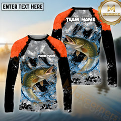 Maxcorners Pike Fishing Crimson Catch Pattern Sport Jersey Personalized Name, Team Name Long Sleeve Shirt