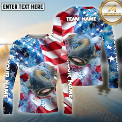 Maxcorners Catfish Fishing Patriot's Catch Pattern Sport Jersey Personalized Name, Team Name Long Sleeve Shirt