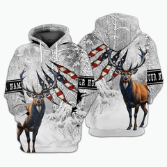 Maxcorners Custom Name Deer Hunting Forest Winter All Over Print Shirt TU2511