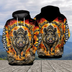 Maxcorners Fiery Hog Hunting Custom Name All Over Print Shirt TU2511