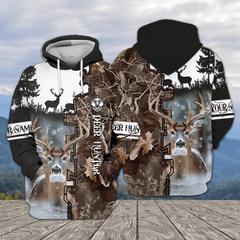Maxcorners Custom Name Deer Hunting Winter Forest Brown Camo All Over Print Shirt TU2511