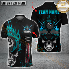 Maxcorners Billiard Skullfire Multicolor Personalized Name, Team Name 3D Shirt