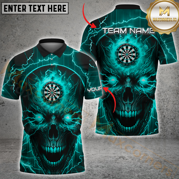 Maxcorners Darts Skull Thunder Lightning Multicolor Options Personalized Name, Team Name 3D Shirt