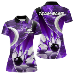 Maxcorners Purple Light Pattern Bowling Polo, Quarter Zip Shirts For Men Custom Bowling Team League Jerseys LM105