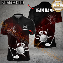 Maxcorners Cracked Glass Effect Golf Shirt, Customized Name & Team Name 3D Shirts (4 Colors)