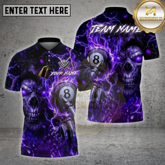 Maxcorners Billiards Shirts 8-Ball Skull Lightning Design Multi Options Personalized Name, Team Name 3D Shirt