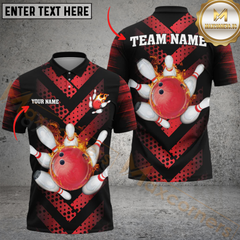 Maxcorners Bowling Chevron Blaze Personalized Name Men And Women 3D Polo Shirt Custom Bowling Team Jersey (4 Colors)